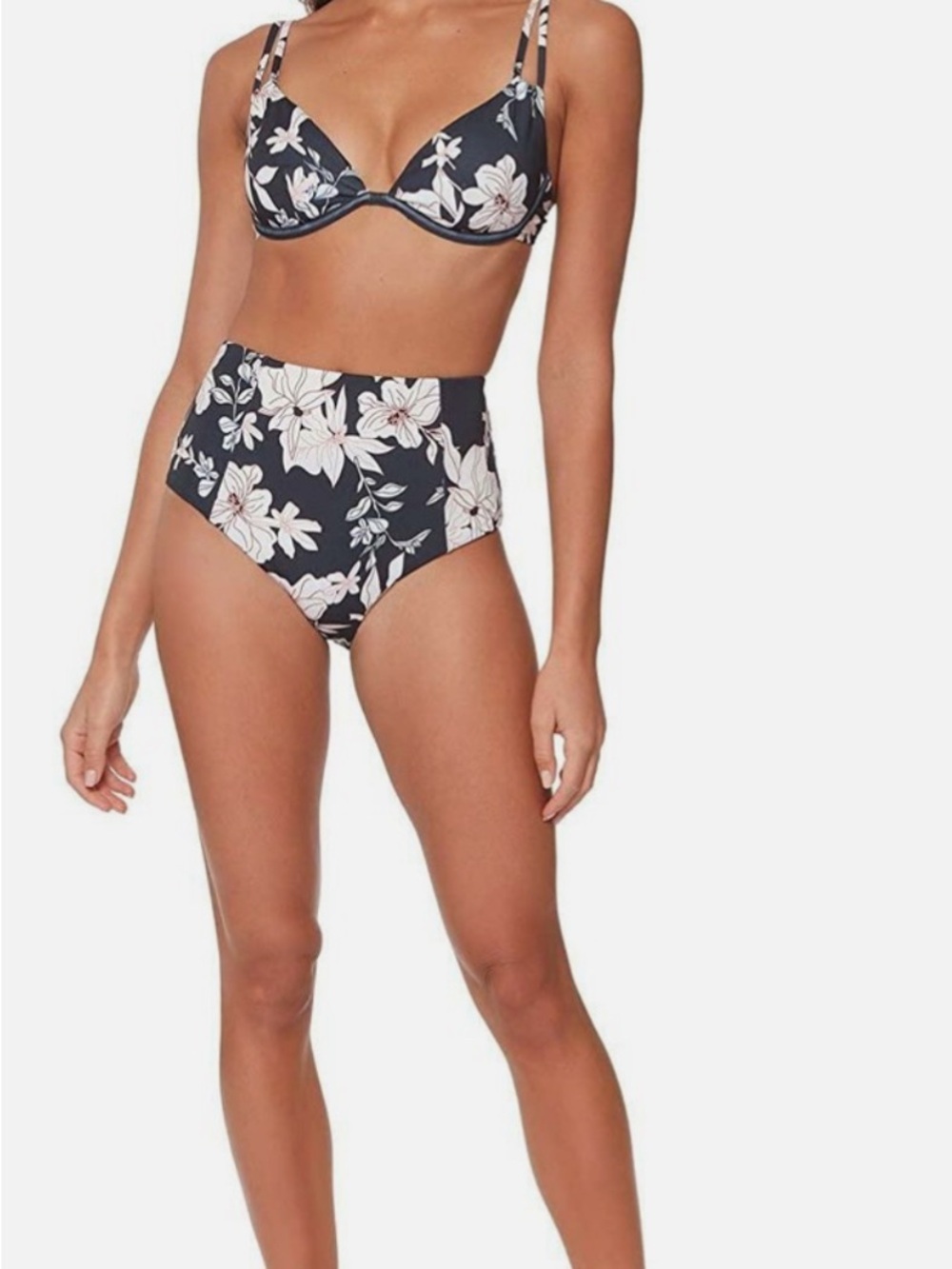 Sanctuary Dark Floral Underwire Bikini - D Cup with High-Waist Bottoms - L - NWT